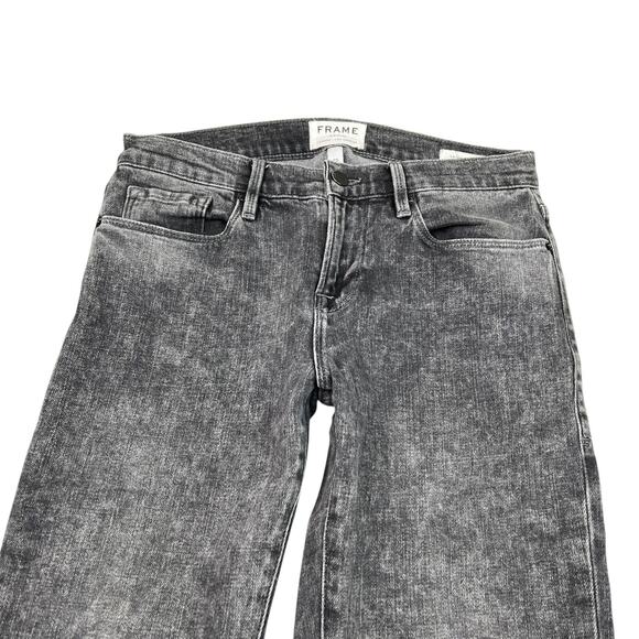 FRAME Le Garcon Crop Jeans Mid Rise Stretch Sharkbite Frayed Hem Black 25 - Picture 3 of 7